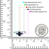 Three Stone Engagement Ring Oval Cut Round Simulated Blue Sapphire Cubic Zirconia 925 Sterling Silver