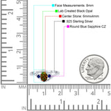 Three Stone Engagement Ring Oval Cut Round Simulated Blue Sapphire Cubic Zirconia 925 Sterling Silver