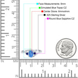 Three Stone Engagement Ring Oval Cut Round Simulated Blue Sapphire Cubic Zirconia 925 Sterling Silver