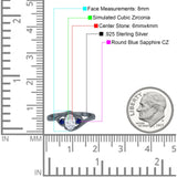 Three Stone Engagement Ring Oval Cut Round Simulated Blue Sapphire Cubic Zirconia 925 Sterling Silver
