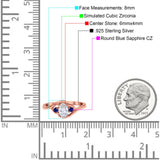 Three Stone Engagement Ring Oval Cut Round Simulated Blue Sapphire Cubic Zirconia 925 Sterling Silver