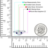 Three Stone Engagement Ring Oval Cut Round Simulated Blue Sapphire Cubic Zirconia 925 Sterling Silver