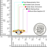 Three Stone Engagement Ring Oval Cut Round Simulated Blue Sapphire Cubic Zirconia 925 Sterling Silver