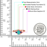 Three Stone Engagement Ring Oval Cut Round Simulated Blue Sapphire Cubic Zirconia 925 Sterling Silver