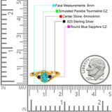 Three Stone Engagement Ring Oval Cut Round Simulated Blue Sapphire Cubic Zirconia 925 Sterling Silver