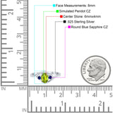 Three Stone Engagement Ring Oval Cut Round Simulated Blue Sapphire Cubic Zirconia 925 Sterling Silver