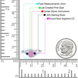 Three Stone Engagement Ring Oval Cut Round Simulated Blue Sapphire Cubic Zirconia 925 Sterling Silver