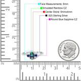 Three Stone Engagement Ring Oval Cut Round Simulated Blue Sapphire Cubic Zirconia 925 Sterling Silver