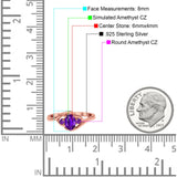 Three Stone Engagement Ring Oval Cut Round Simulated Amethyst Cubic Zirconia 925 Sterling Silver