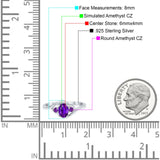Three Stone Engagement Ring Oval Cut Round Simulated Amethyst Cubic Zirconia 925 Sterling Silver