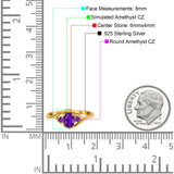 Three Stone Engagement Ring Oval Cut Round Simulated Amethyst Cubic Zirconia 925 Sterling Silver