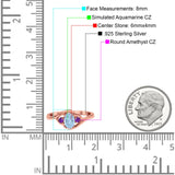 Three Stone Engagement Ring Oval Cut Round Simulated Amethyst Cubic Zirconia 925 Sterling Silver