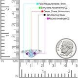 Three Stone Engagement Ring Oval Cut Round Simulated Amethyst Cubic Zirconia 925 Sterling Silver