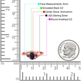 Three Stone Engagement Ring Oval Cut Round Simulated Amethyst Cubic Zirconia 925 Sterling Silver