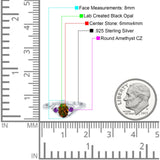 Three Stone Engagement Ring Oval Cut Round Simulated Amethyst Cubic Zirconia 925 Sterling Silver