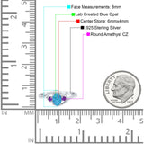 Three Stone Engagement Ring Oval Cut Round Simulated Amethyst Cubic Zirconia 925 Sterling Silver