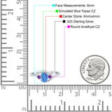 Three Stone Engagement Ring Oval Cut Round Simulated Amethyst Cubic Zirconia 925 Sterling Silver