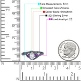 Three Stone Engagement Ring Oval Cut Round Simulated Amethyst Cubic Zirconia 925 Sterling Silver