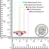Three Stone Engagement Ring Oval Cut Round Simulated Amethyst Cubic Zirconia 925 Sterling Silver