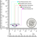 Three Stone Engagement Ring Oval Cut Round Simulated Amethyst Cubic Zirconia 925 Sterling Silver