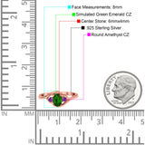 Three Stone Engagement Ring Oval Cut Round Simulated Amethyst Cubic Zirconia 925 Sterling Silver