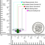 Three Stone Engagement Ring Oval Cut Round Simulated Amethyst Cubic Zirconia 925 Sterling Silver