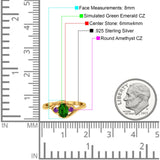 Three Stone Engagement Ring Oval Cut Round Simulated Amethyst Cubic Zirconia 925 Sterling Silver