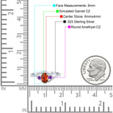 Three Stone Engagement Ring Oval Cut Round Simulated Amethyst Cubic Zirconia 925 Sterling Silver