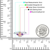 Three Stone Engagement Ring Oval Cut Round Simulated Amethyst Cubic Zirconia 925 Sterling Silver