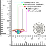 Three Stone Engagement Ring Oval Cut Round Simulated Amethyst Cubic Zirconia 925 Sterling Silver