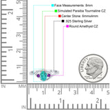 Three Stone Engagement Ring Oval Cut Round Simulated Amethyst Cubic Zirconia 925 Sterling Silver