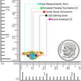 Three Stone Engagement Ring Oval Cut Round Simulated Amethyst Cubic Zirconia 925 Sterling Silver