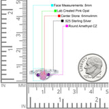 Three Stone Engagement Ring Oval Cut Round Simulated Amethyst Cubic Zirconia 925 Sterling Silver