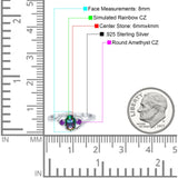 Three Stone Engagement Ring Oval Cut Round Simulated Amethyst Cubic Zirconia 925 Sterling Silver