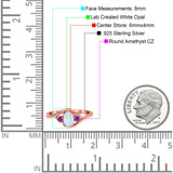 Three Stone Engagement Ring Oval Cut Round Simulated Amethyst Cubic Zirconia 925 Sterling Silver