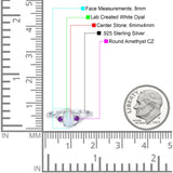 Three Stone Engagement Ring Oval Cut Round Simulated Amethyst Cubic Zirconia 925 Sterling Silver