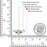 Three Stone Engagement Ring Oval Cut Round Simulated Amethyst Cubic Zirconia 925 Sterling Silver