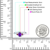 Three Stone Engagement Ring Oval Cut Round Simulated Ruby Cubic Zirconia 925 Sterling Silver