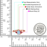 Three Stone Engagement Ring Oval Cut Round Simulated Ruby Cubic Zirconia 925 Sterling Silver