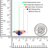 Three Stone Engagement Ring Oval Cut Round Simulated Ruby Cubic Zirconia 925 Sterling Silver