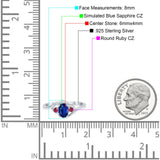 Three Stone Engagement Ring Oval Cut Round Simulated Ruby Cubic Zirconia 925 Sterling Silver