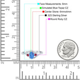 Three Stone Engagement Ring Oval Cut Round Simulated Ruby Cubic Zirconia 925 Sterling Silver