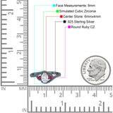 Three Stone Engagement Ring Oval Cut Round Simulated Ruby Cubic Zirconia 925 Sterling Silver