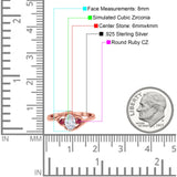 Three Stone Engagement Ring Oval Cut Round Simulated Ruby Cubic Zirconia 925 Sterling Silver