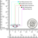 Three Stone Engagement Ring Oval Cut Round Simulated Ruby Cubic Zirconia 925 Sterling Silver