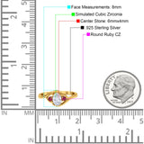 Three Stone Engagement Ring Oval Cut Round Simulated Ruby Cubic Zirconia 925 Sterling Silver