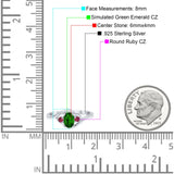 Three Stone Engagement Ring Oval Cut Round Simulated Ruby Cubic Zirconia 925 Sterling Silver