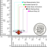 Three Stone Engagement Ring Oval Cut Round Simulated Ruby Cubic Zirconia 925 Sterling Silver