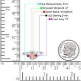 Three Stone Engagement Ring Oval Cut Round Simulated Ruby Cubic Zirconia 925 Sterling Silver