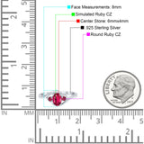 Three Stone Engagement Ring Oval Cut Round Simulated Ruby Cubic Zirconia 925 Sterling Silver